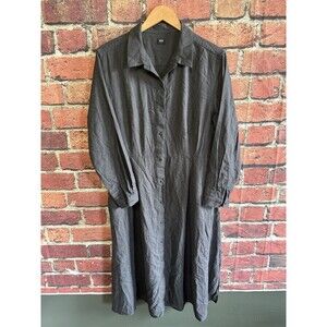 Uniqlo Womens Gray Long Sleeve Button Up Shirt Dress Size XL